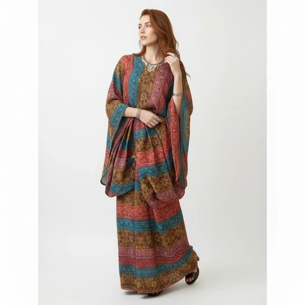 Boho Kaftan and Maxi Skirt Set Upcycled Vintage 70s One Size Fits Up to 3XL - Picture 4 of 16